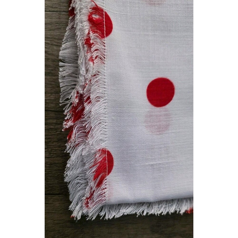 Vintage Table Cloth 44"x44" White W/ Red Pok-a-dots No Label